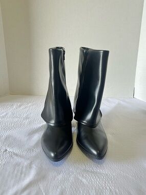 Black Pointed Toe Heeled Boots - Women's